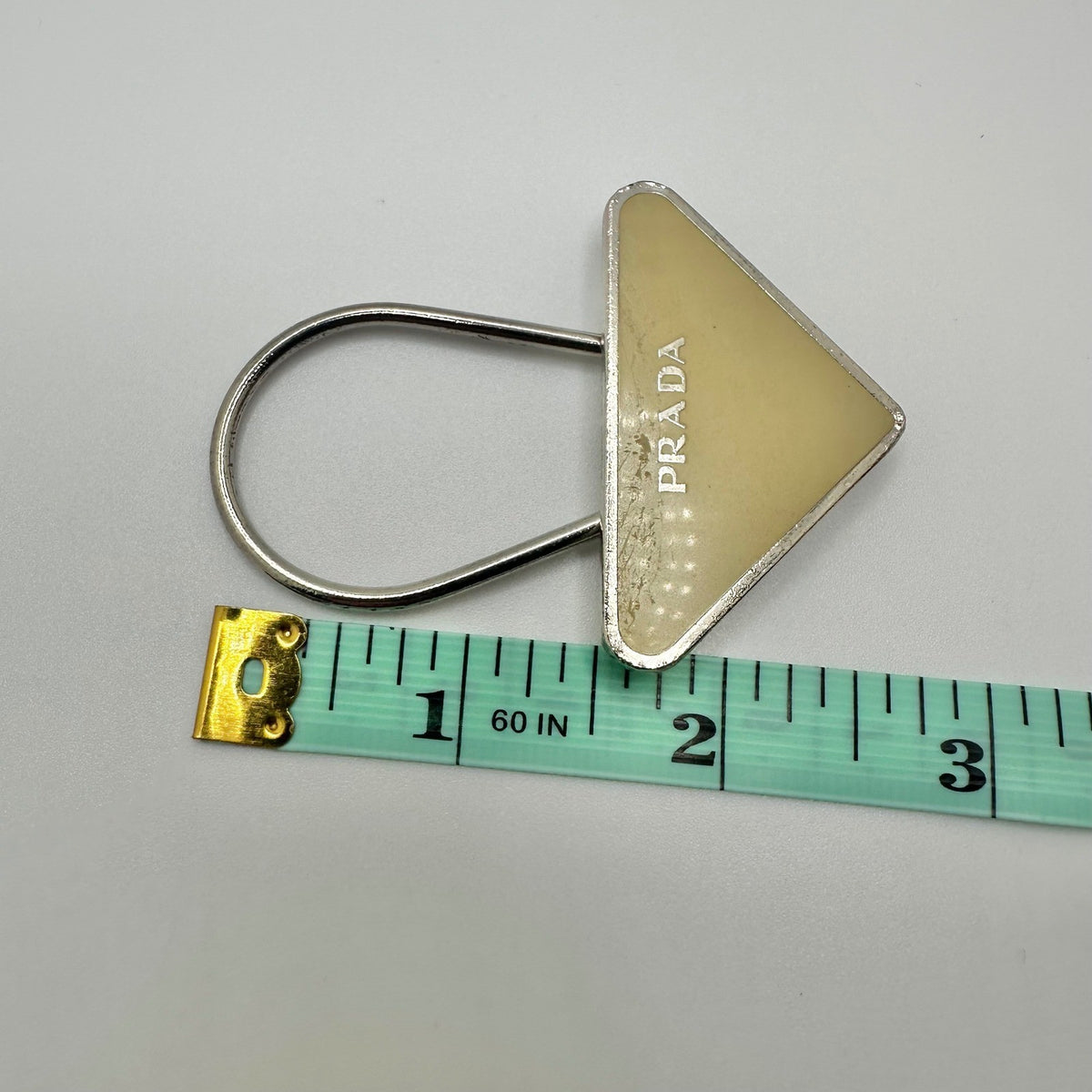 Authentic Prada Triangle Logo Key Ring Keychain Yellow Enamel Silver Tone