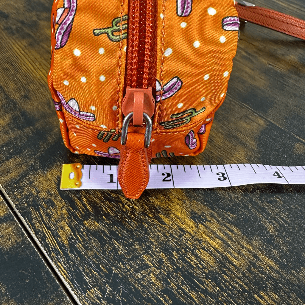 Prada Tessuto Nylon Wristlet Pouch Bag Orange Sombreros Cactus Colorful Festive