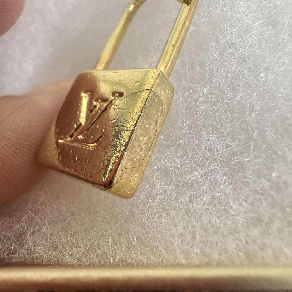 Louis Vuitton LV Logo Padlock Zipper Pull Upcycle Pendant Necklace Gold Tone