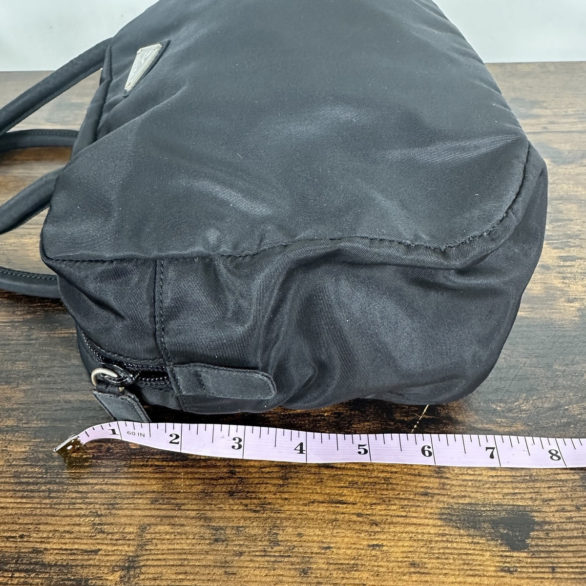 Prada Nylon Shoulder Bag Womens Medium Black Leather Trim Italy Silver