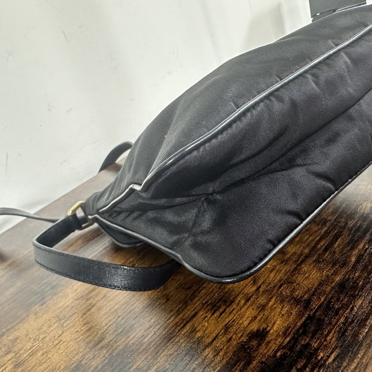 Prada Logo Crossbody Bag Womens Medium Black Nylon Leather Italy Gold Hardware