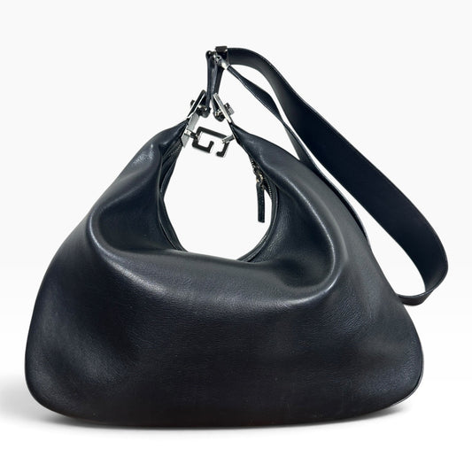 Gucci Leather Hobo Bag Large Solid Black Nylon Shoulder Italy Silver Hardware