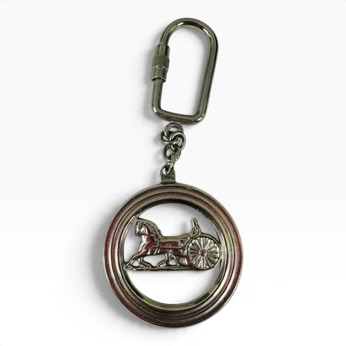 CELINE Silver Metal Horse Carriage Keychain Italy Bag Charm Carabiner Clip - Image 1