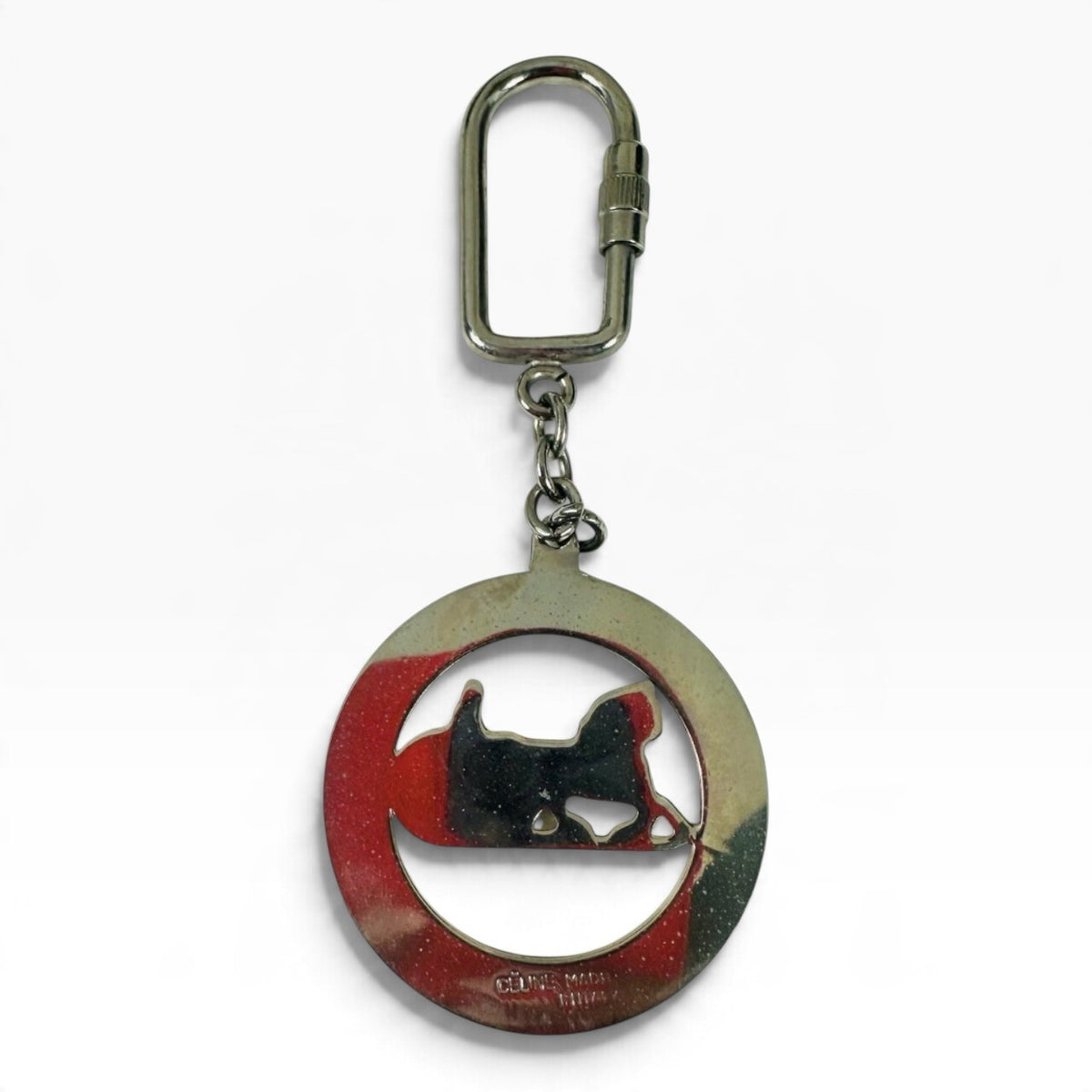 CELINE Silver Metal Horse Carriage Keychain Italy Bag Charm Carabiner Clip - Image 2