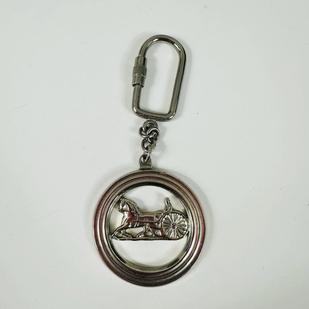 CELINE Silver Metal Horse Carriage Keychain Italy Bag Charm Carabiner Clip - Image 6