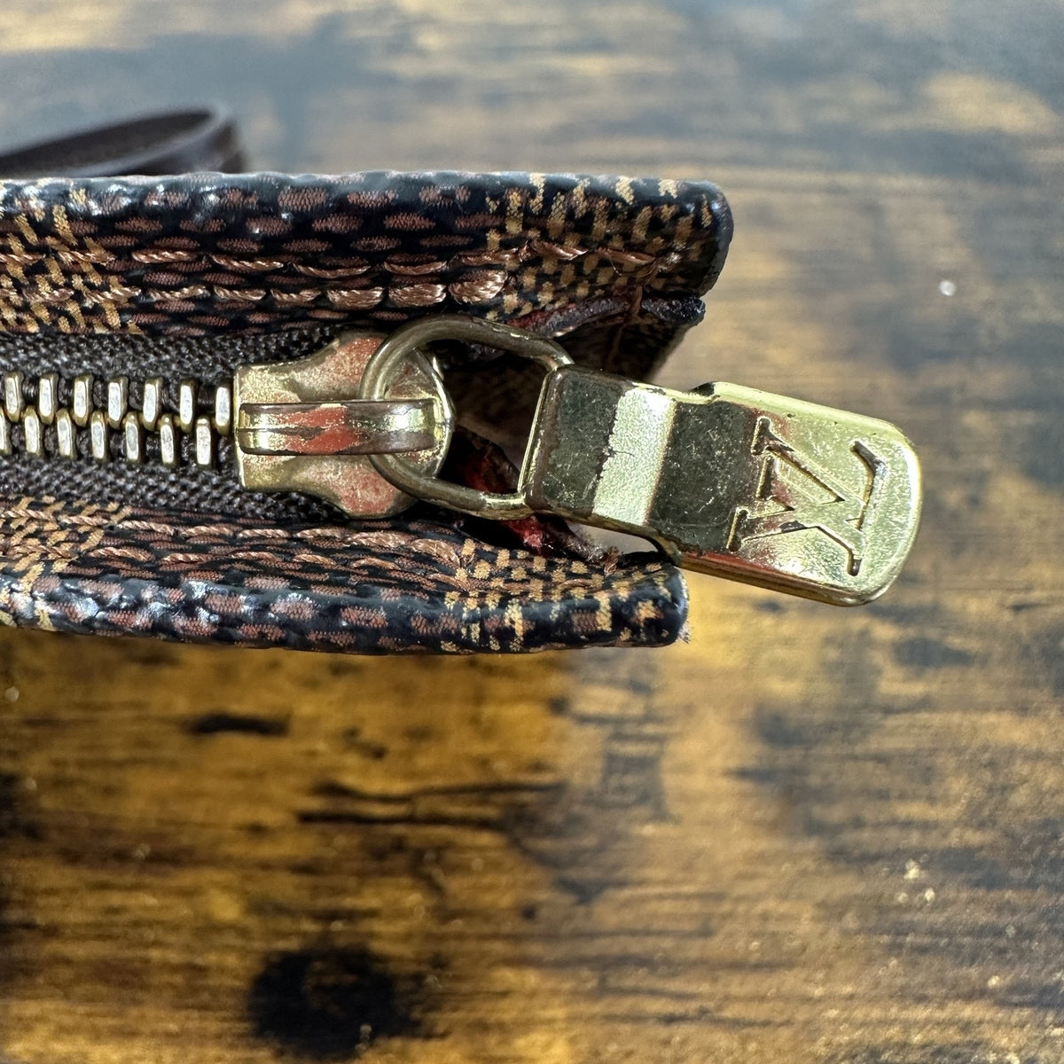 Louis Vuitton Damier Ebene Accessories Pochette Mini Brown Canvas Wristlet
