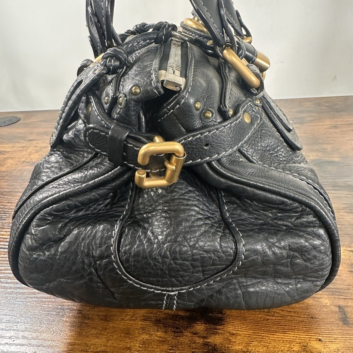 Chloe Paddington Satchel Bag Womens Medium Black Leather Gold Padlock Italy