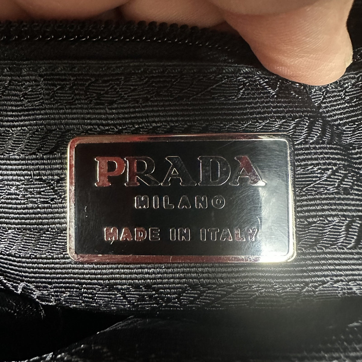 Prada Nylon Shoulder Bag Womens Medium Black Leather Trim Italy Silver