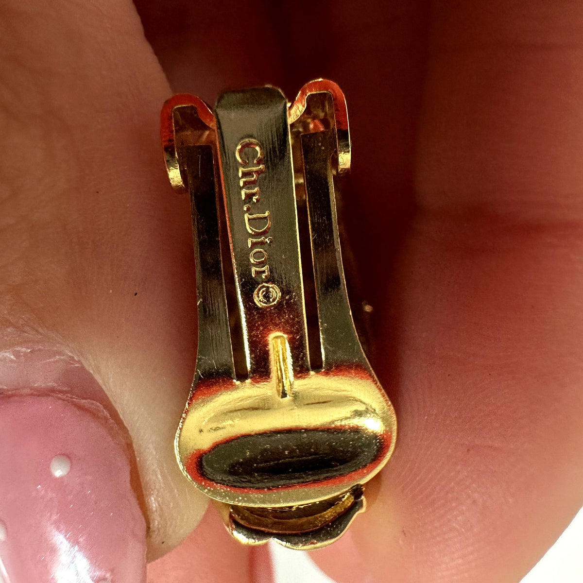 Christian Dior Vintage Gold Tone Half Hoop Clip On Earrings Vintage Authentic