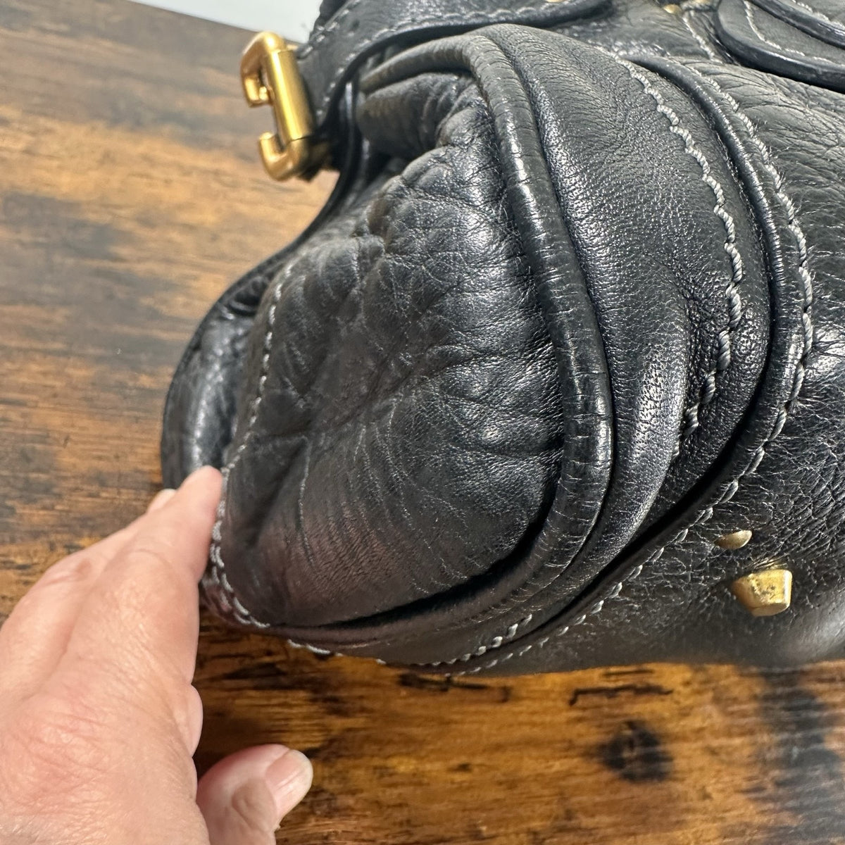 Chloe Paddington Satchel Bag Womens Medium Black Leather Gold Padlock Italy