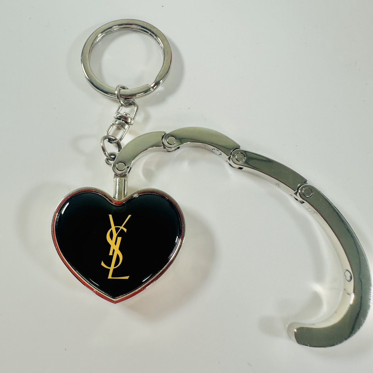 Yves Saint Laurent YSL Heart Keychain Bag Charm Womens One Size Black Metal Logo