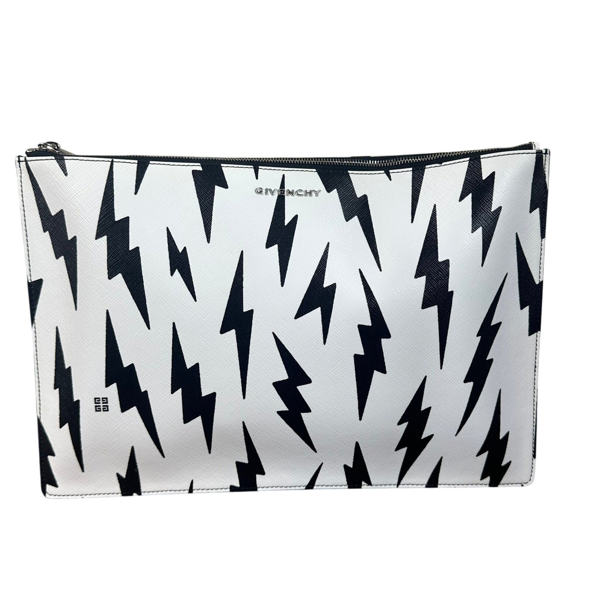 Givenchy Lightning Bolt Print Pouch Clutch Cosmetic Bag Black White