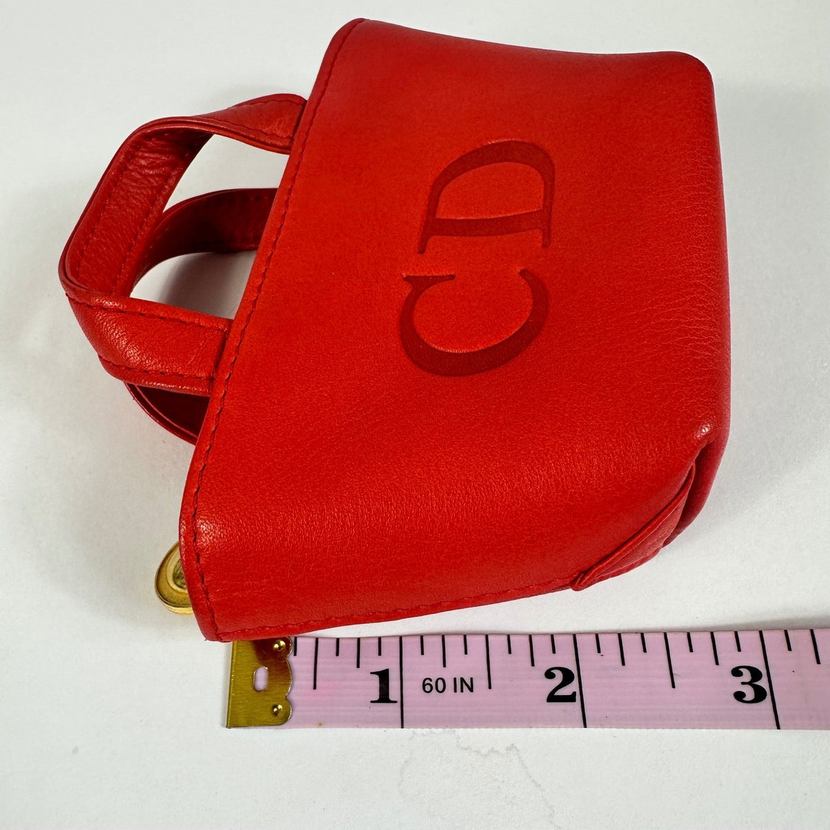Christian Dior Red Leather Micro Tote Bag CD Logo Charm Handbag