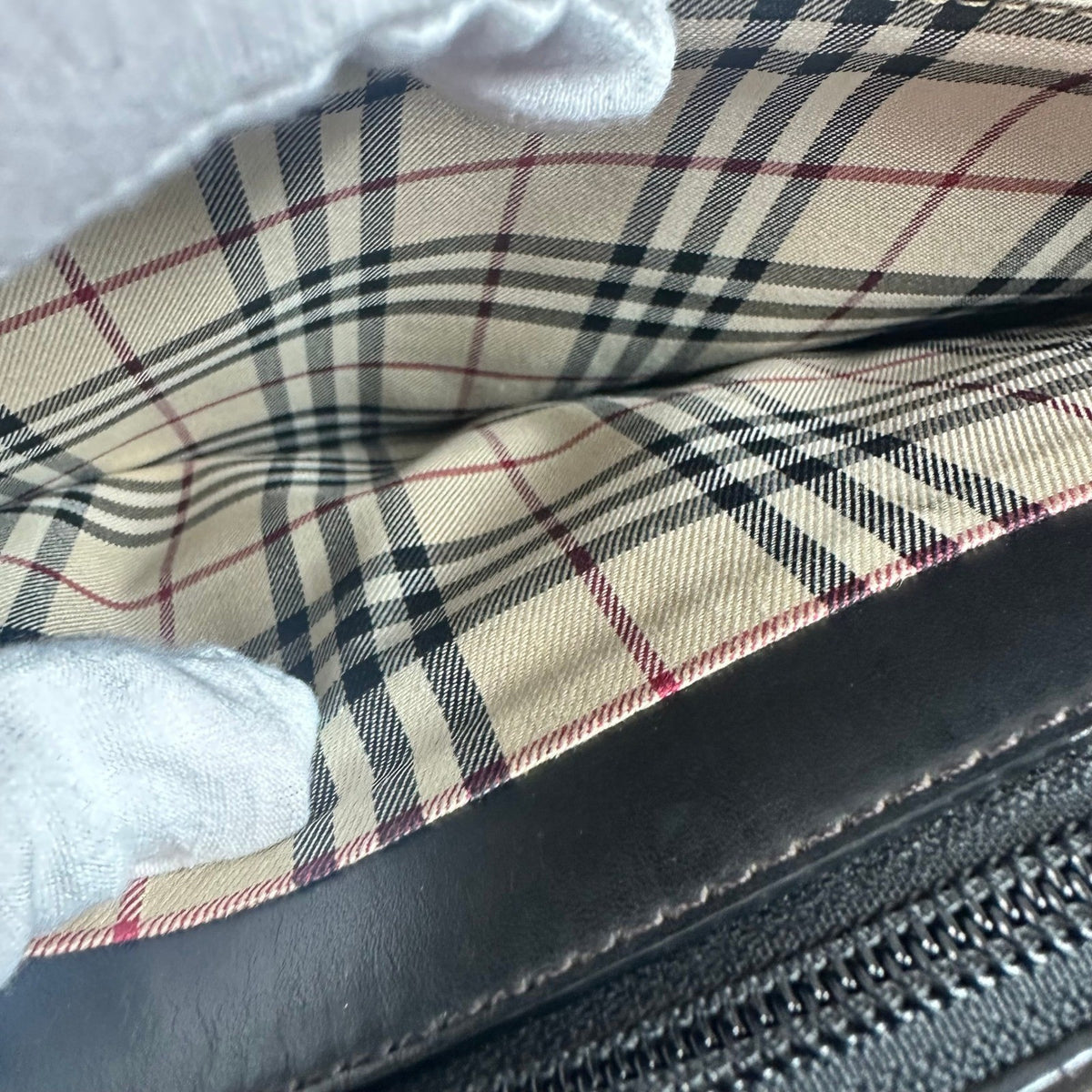 Burberry Black Leather Tote Bag Classic Nova Check Lining