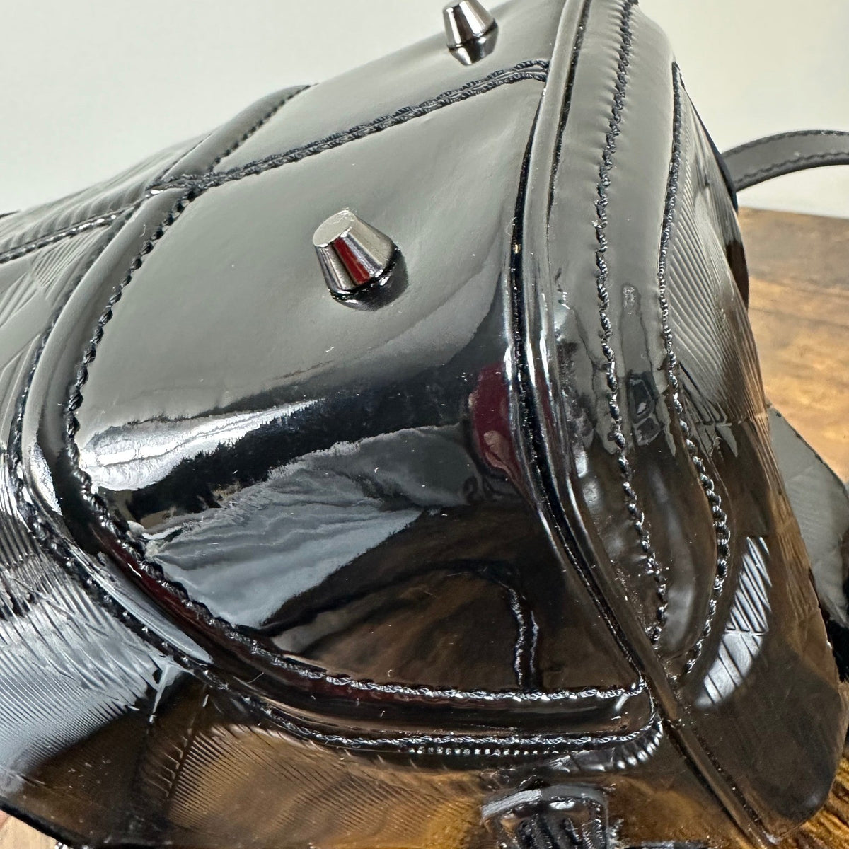 Burberry Black Patent Leather Satchel Handbag Shoulder Bag Made in Italy