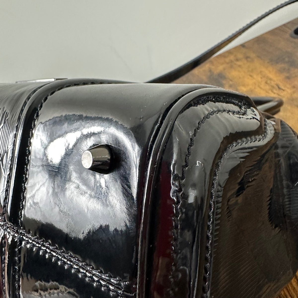Burberry Black Patent Leather Satchel Handbag Shoulder Bag Made in Italy