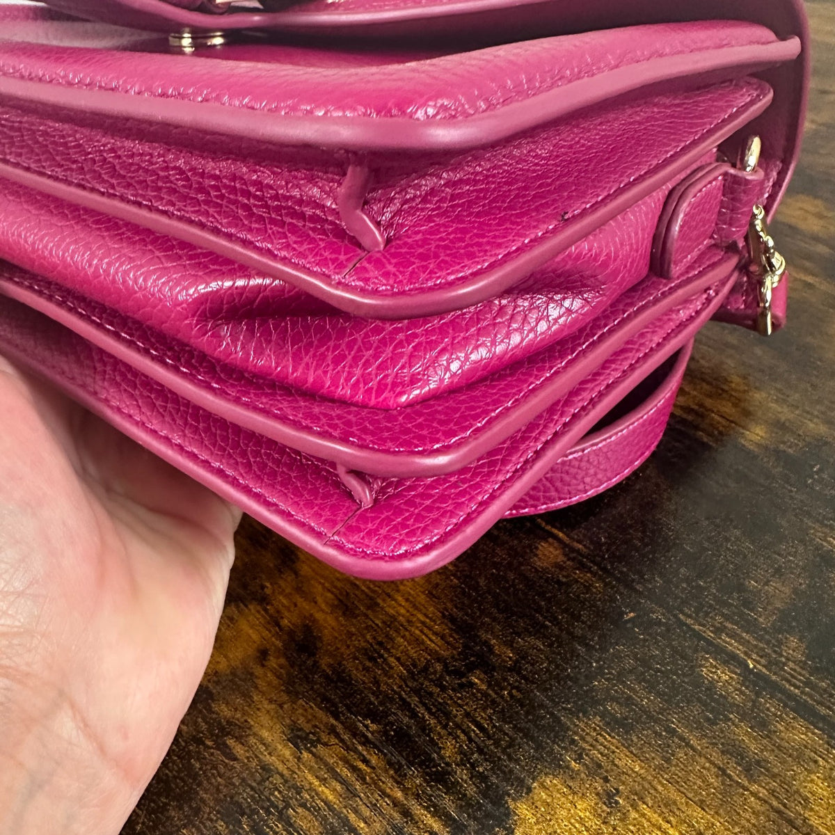 Versace Jeans Couture Pink Pebbled Gold Accent Crossbody Bag Purse Shoulder Hand