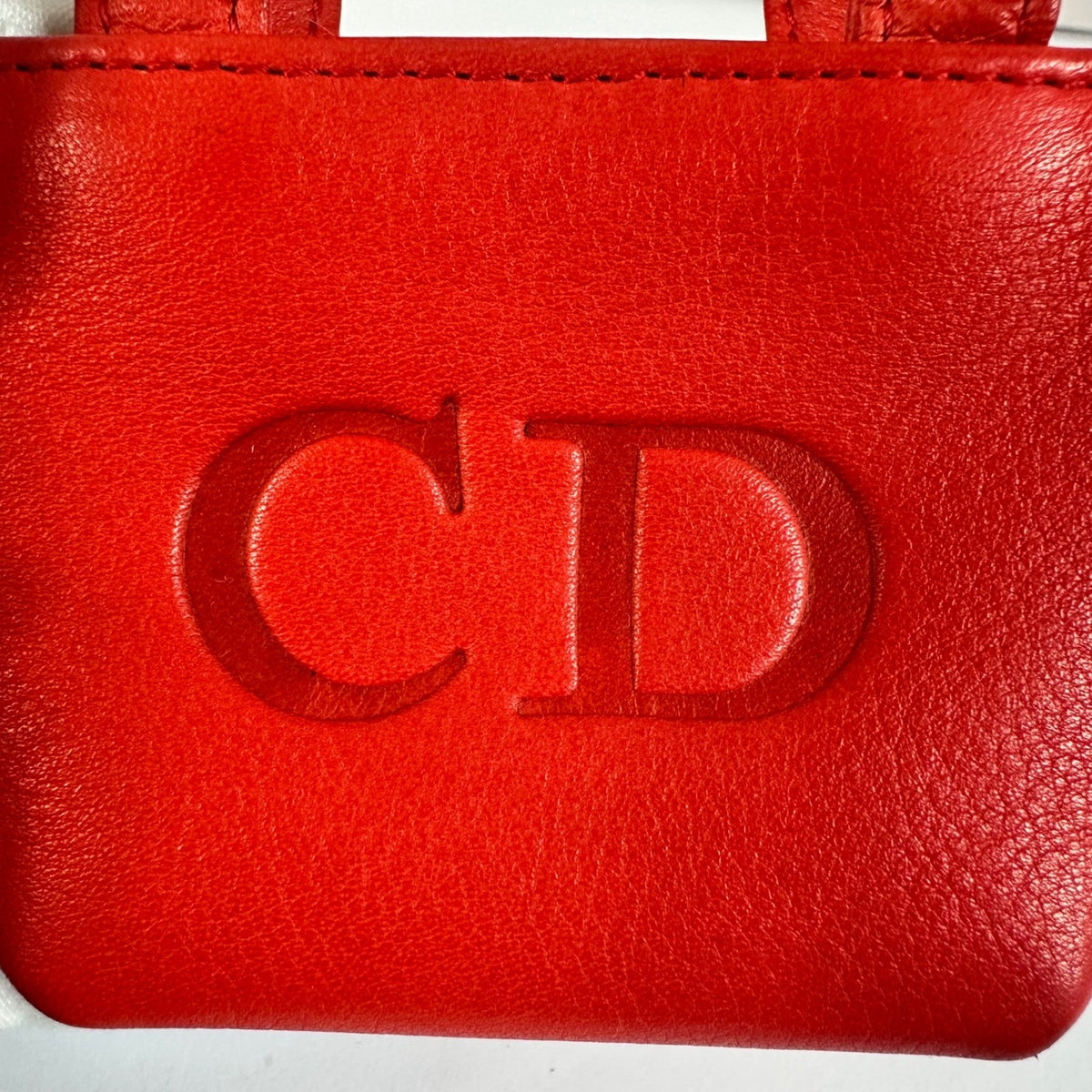 Christian Dior Red Leather Micro Tote Bag CD Logo Charm Handbag
