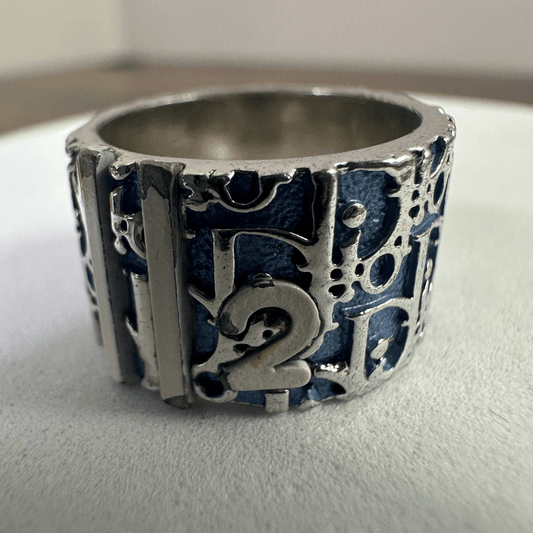 Christian Dior Vintage Trotter Ring Blue Silver Size 6