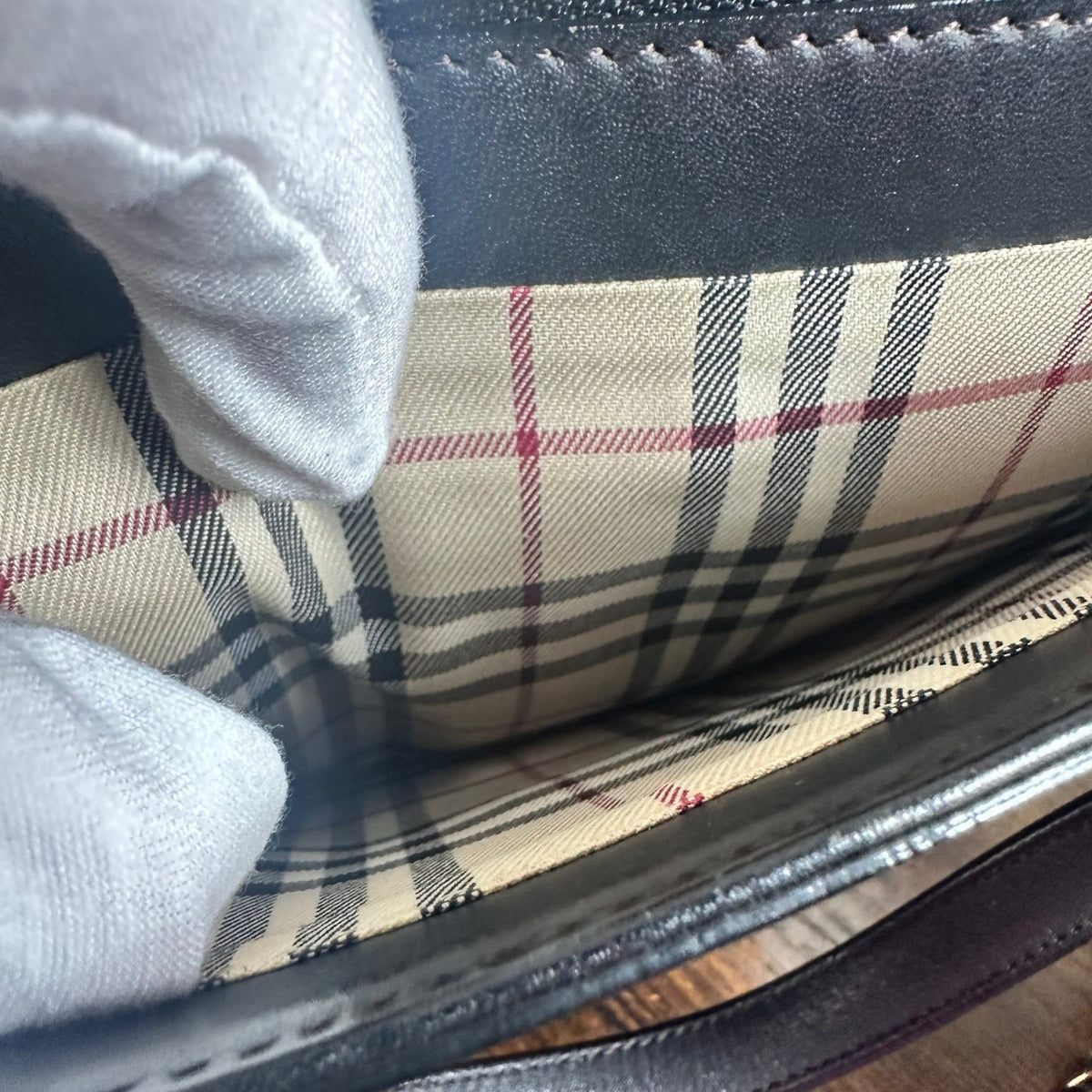 Burberry Black Leather Tote Bag Classic Nova Check Lining