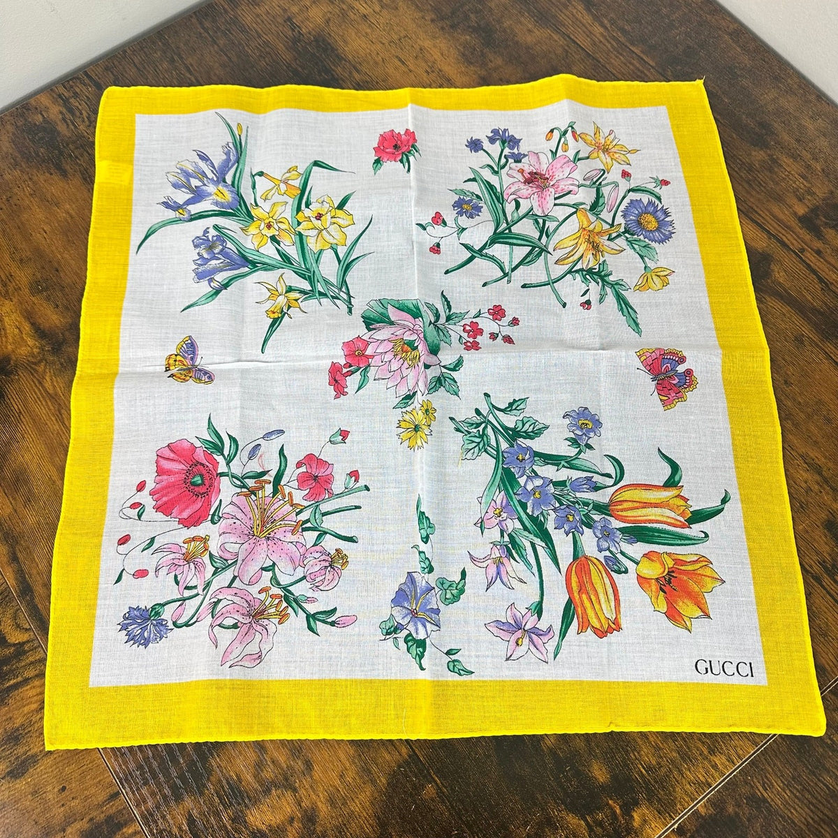 Gucci Flora Cotton Square Scarves Set of 2 With Box for Neck Hair Bag Vintage