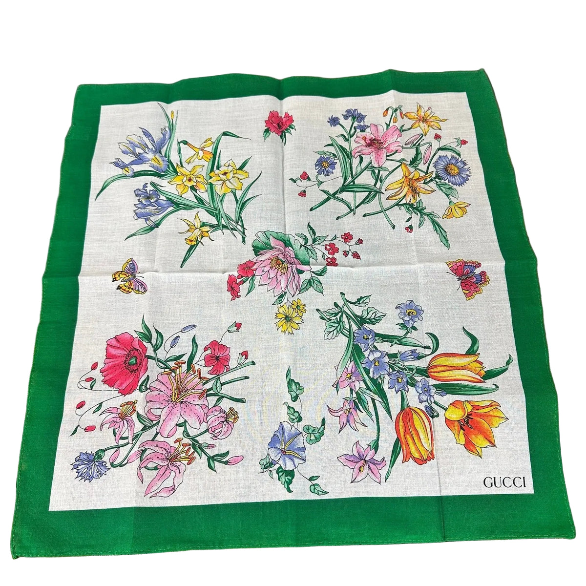 Gucci Flora Cotton Square Scarves Set of 2 With Box for Neck Hair Bag Vintage