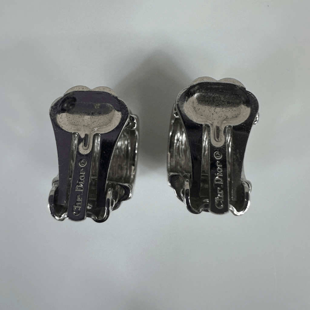 Christian Dior Silver Tone Rhinestone Clip On Earrings