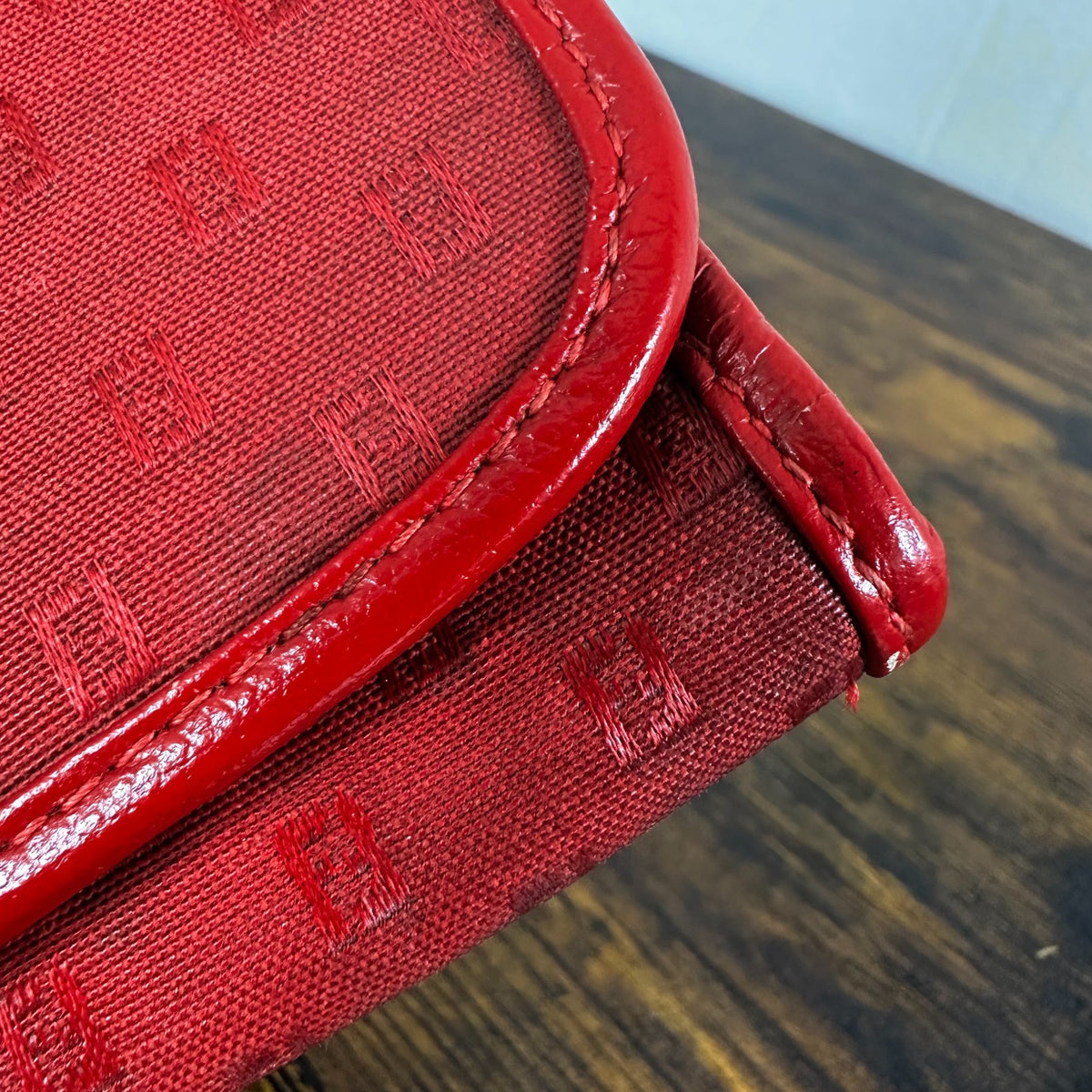 Fendi Red Monogram Logo Pattern Square Shoulder Bag Crossbody Purse Made In Ital