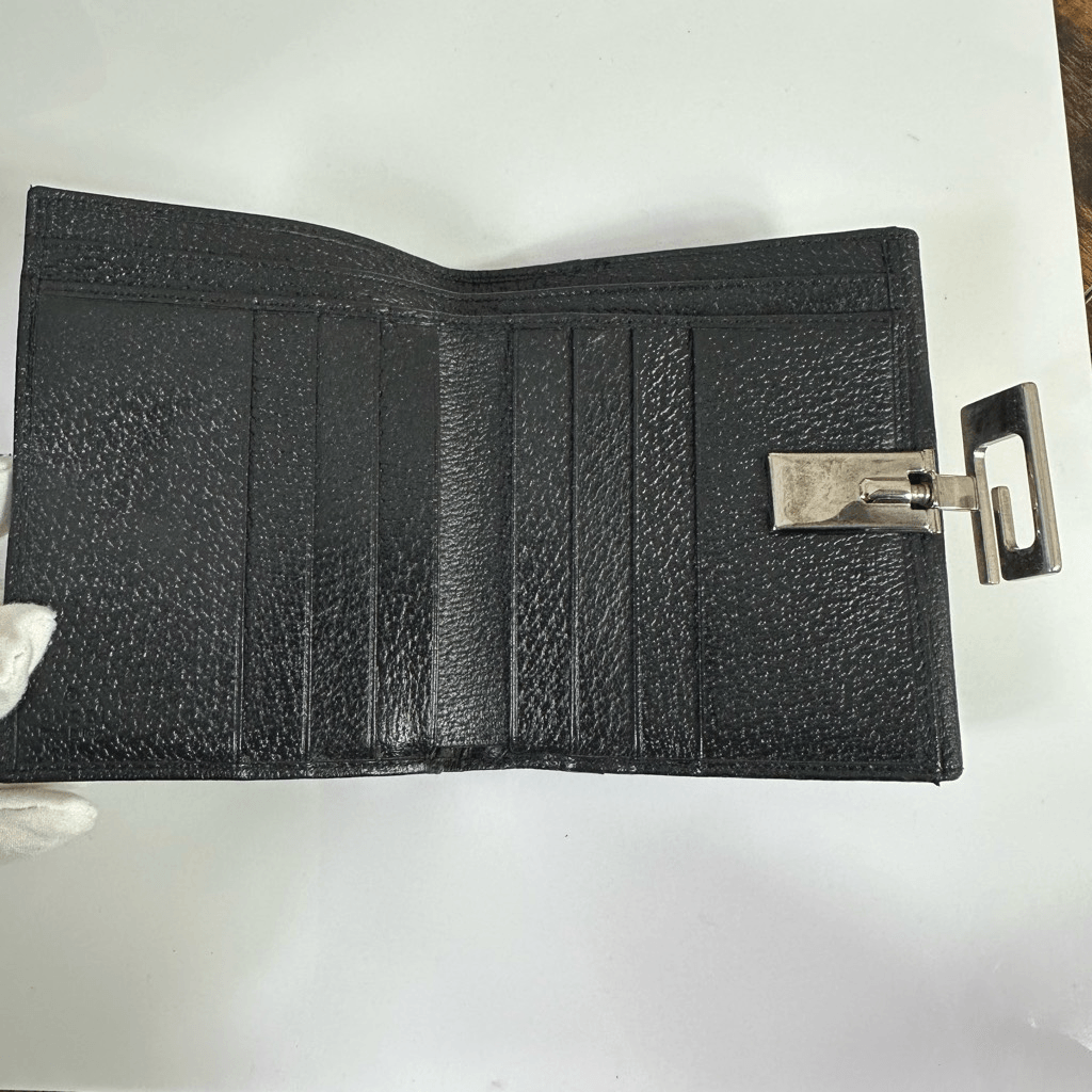Gucci G Logo Clip Black Leather Wallet