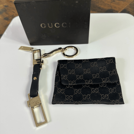 Gucci Bicolor Long Porte Cles Keychain Leather Metal With Pouch And Box