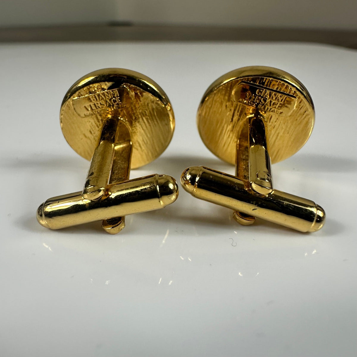Gianni Versace La Medusa Gold Tone Enamel Cufflinks Authentic
