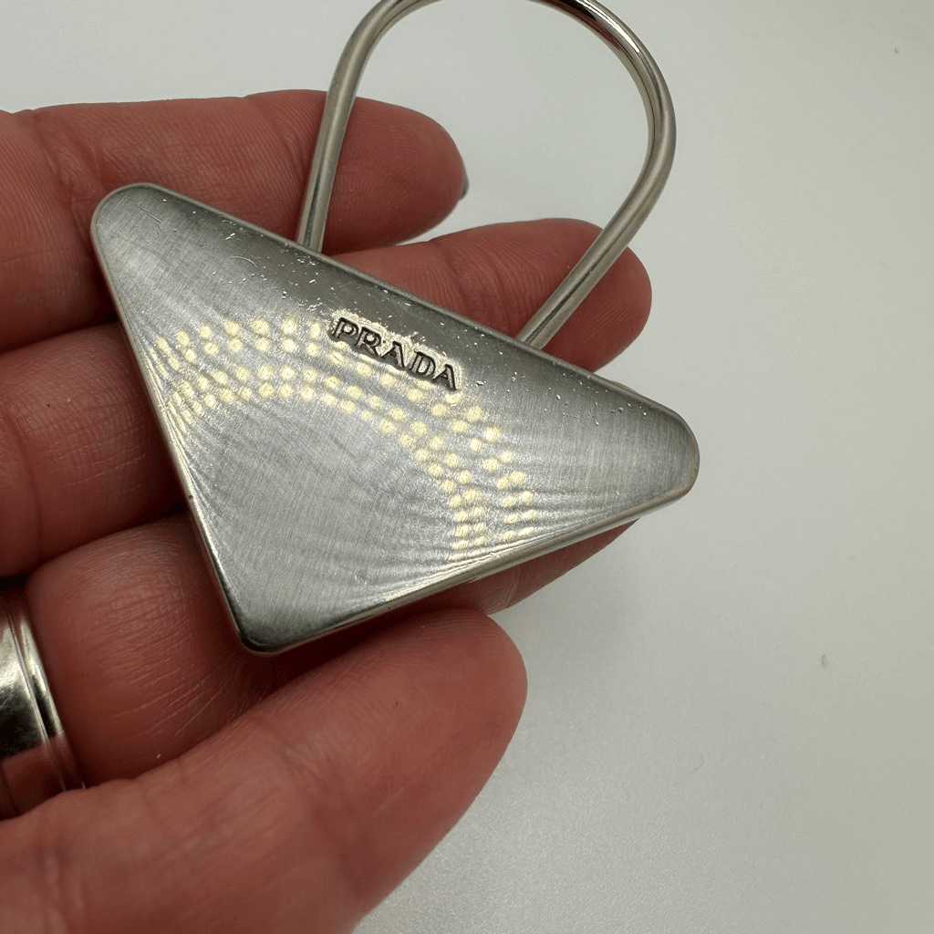Prada Triangle Silver Tone Key Ring Chain Replacement Lock Bag Charm