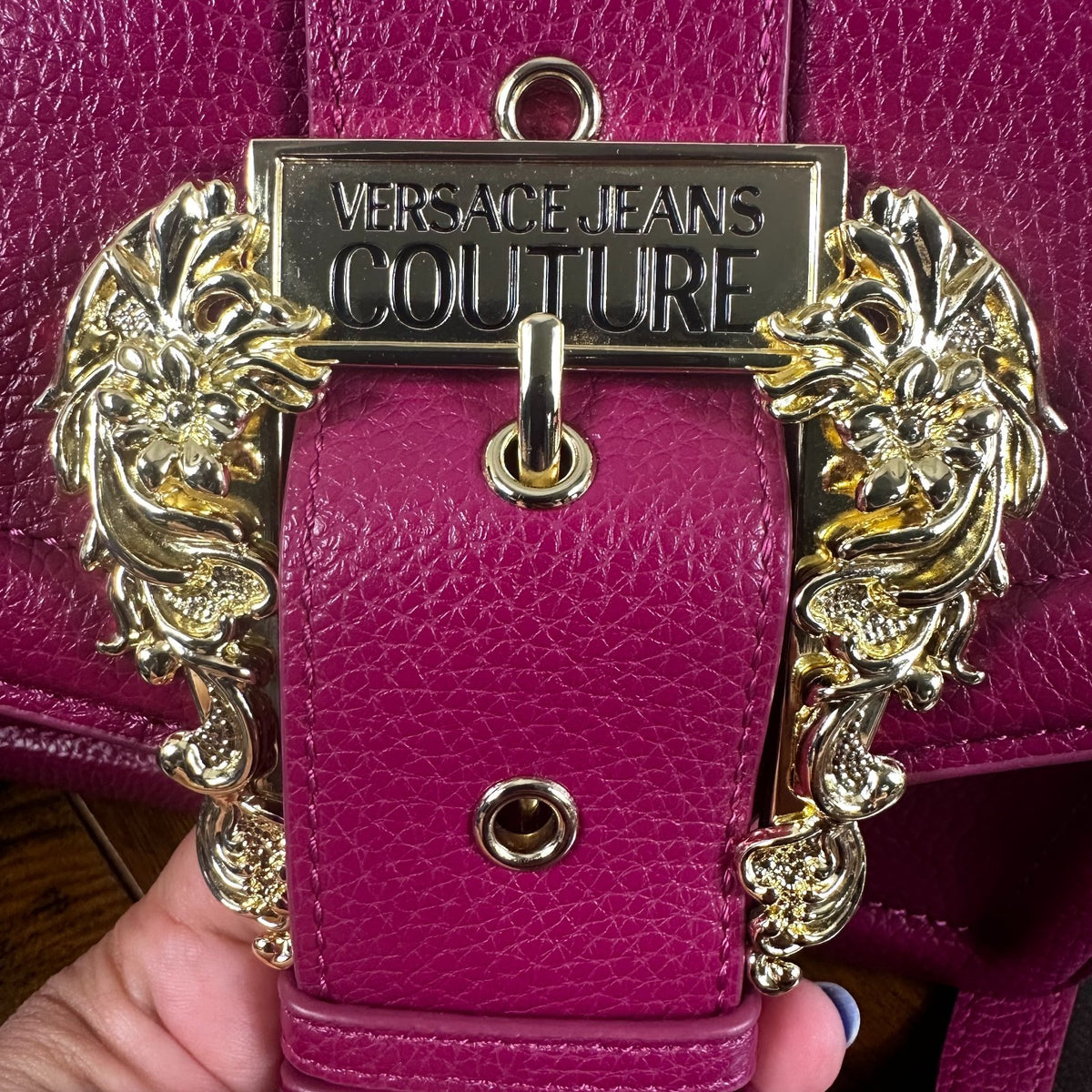 Versace Jeans Couture Pink Pebbled Gold Accent Crossbody Bag Purse Shoulder Hand