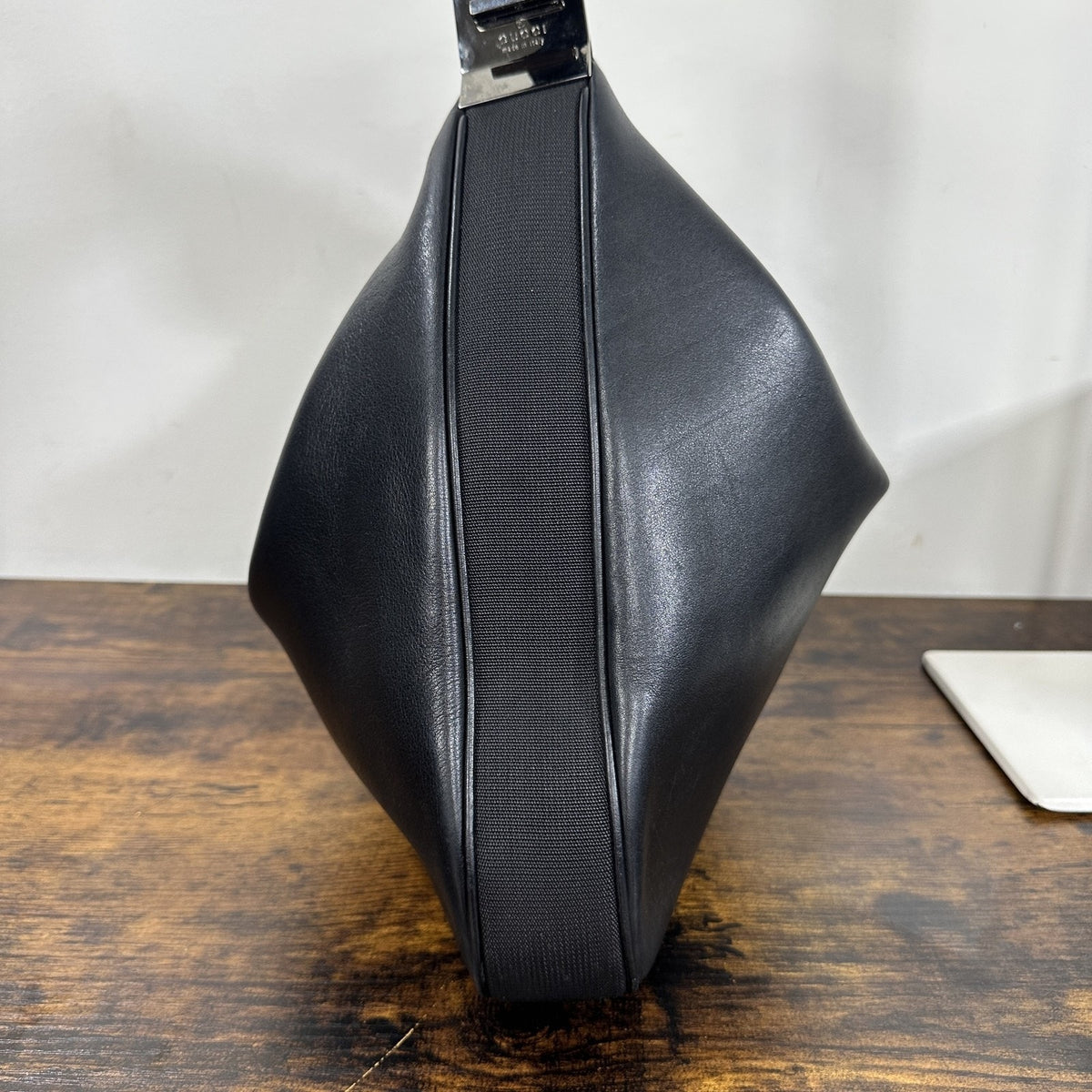 Gucci Leather Hobo Bag Large Solid Black Nylon Shoulder Italy Silver Hardware