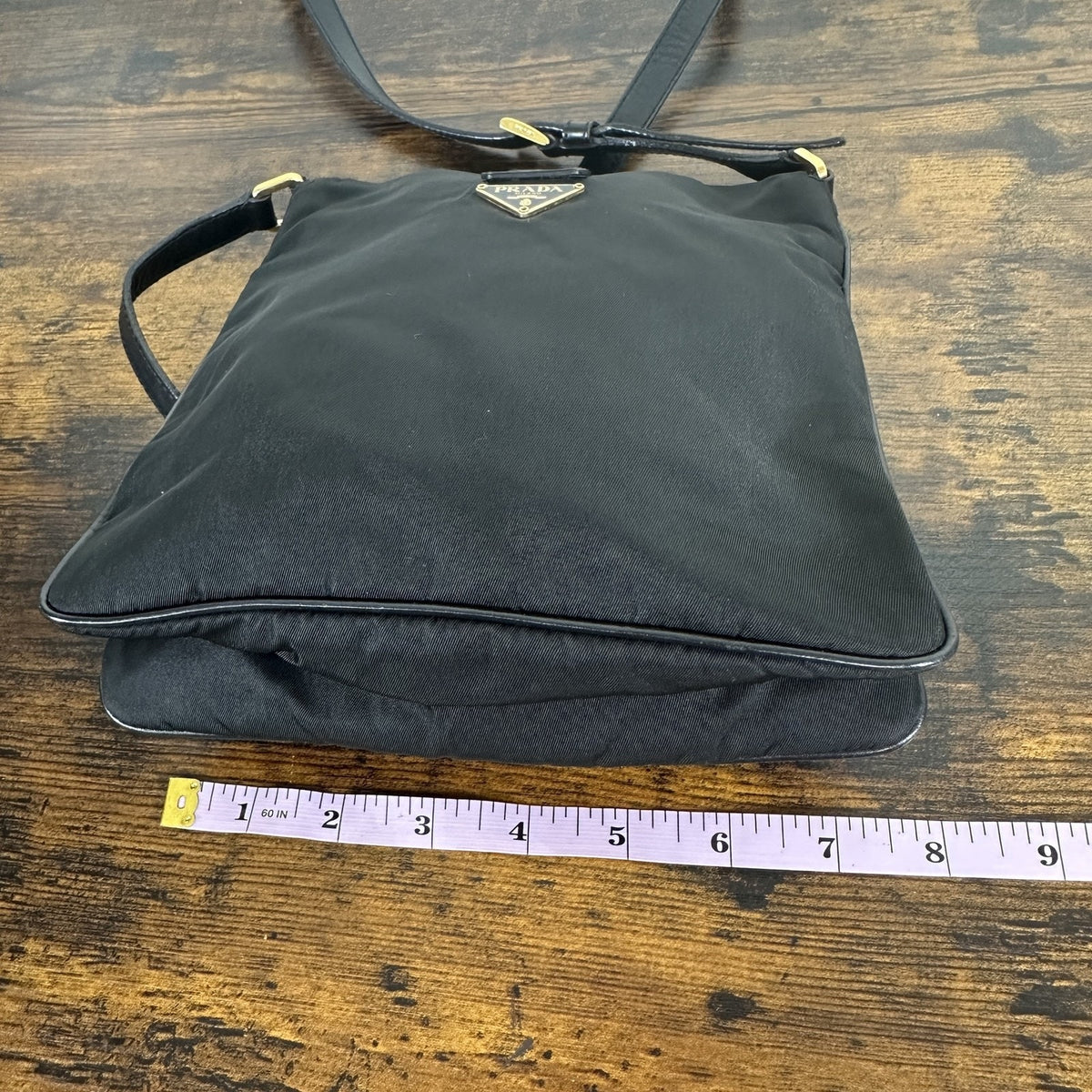Prada Logo Crossbody Bag Womens Medium Black Nylon Leather Italy Gold Hardware
