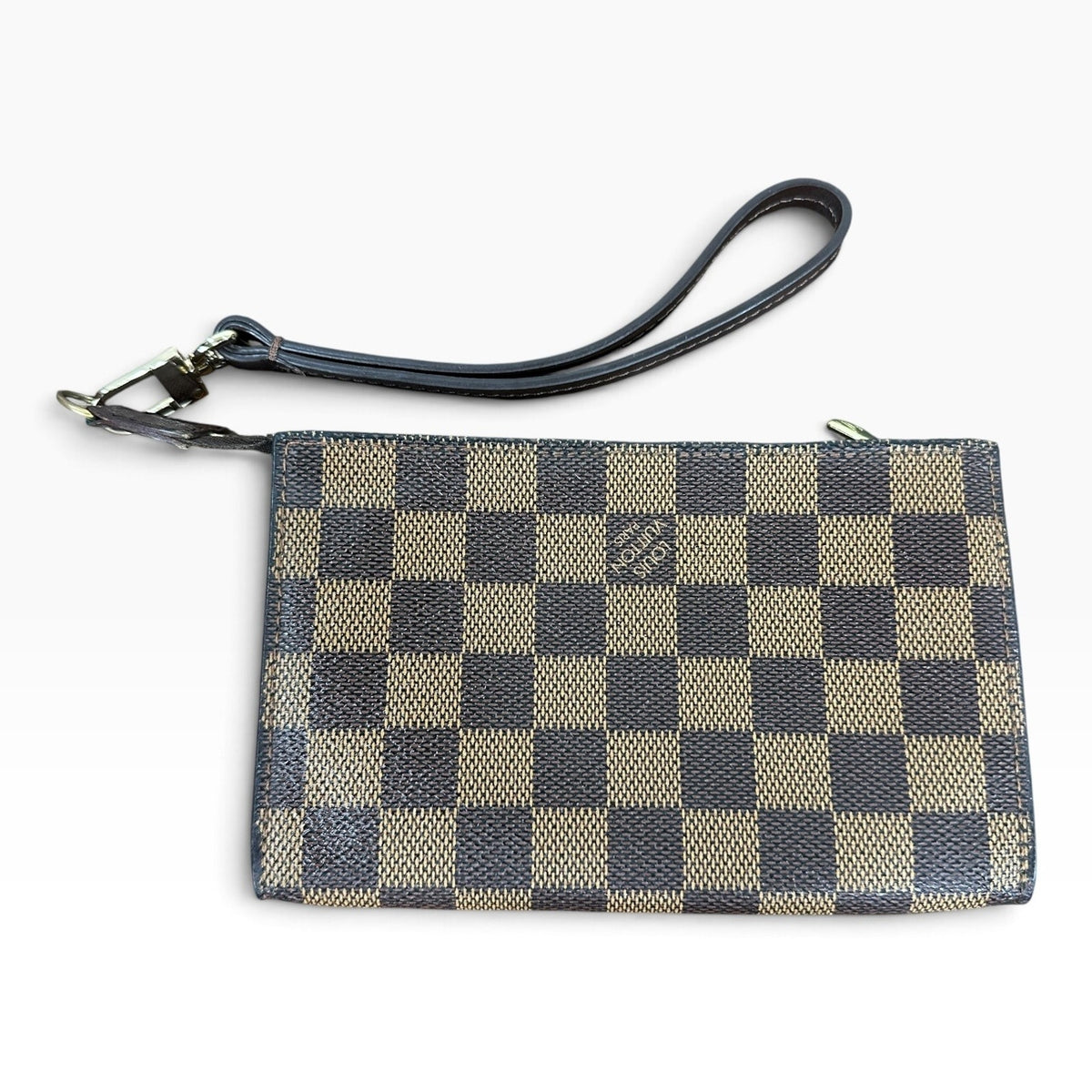 Louis Vuitton Damier Ebene Accessories Pochette Mini Brown Canvas Wristlet