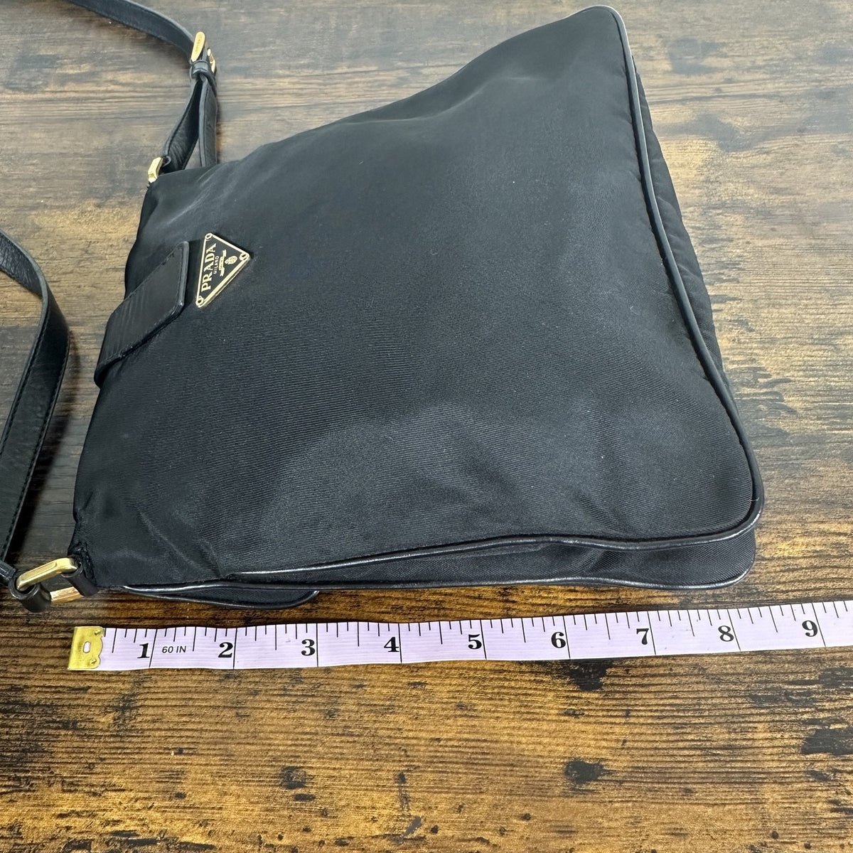 Prada Logo Crossbody Bag Womens Medium Black Nylon Leather Italy Gold Hardware