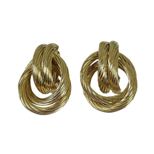Vintage GIVENCHY Gold Tone Rope Knot Clip-On Earrings Signed Paris New York