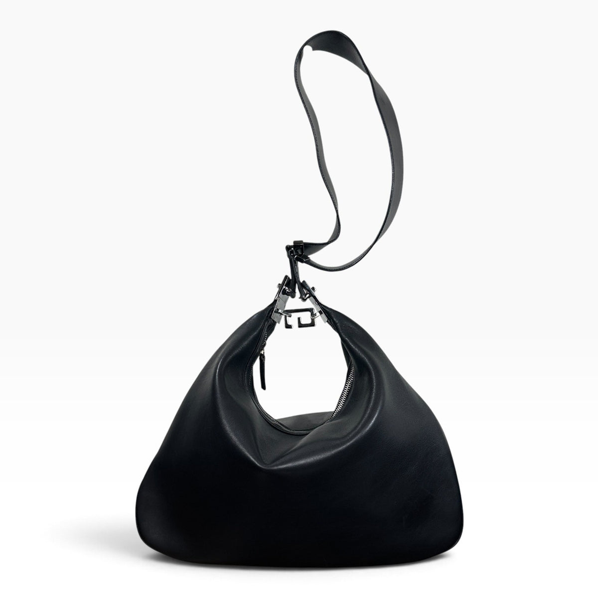 Gucci Leather Hobo Bag Large Solid Black Nylon Shoulder Italy Silver Hardware
