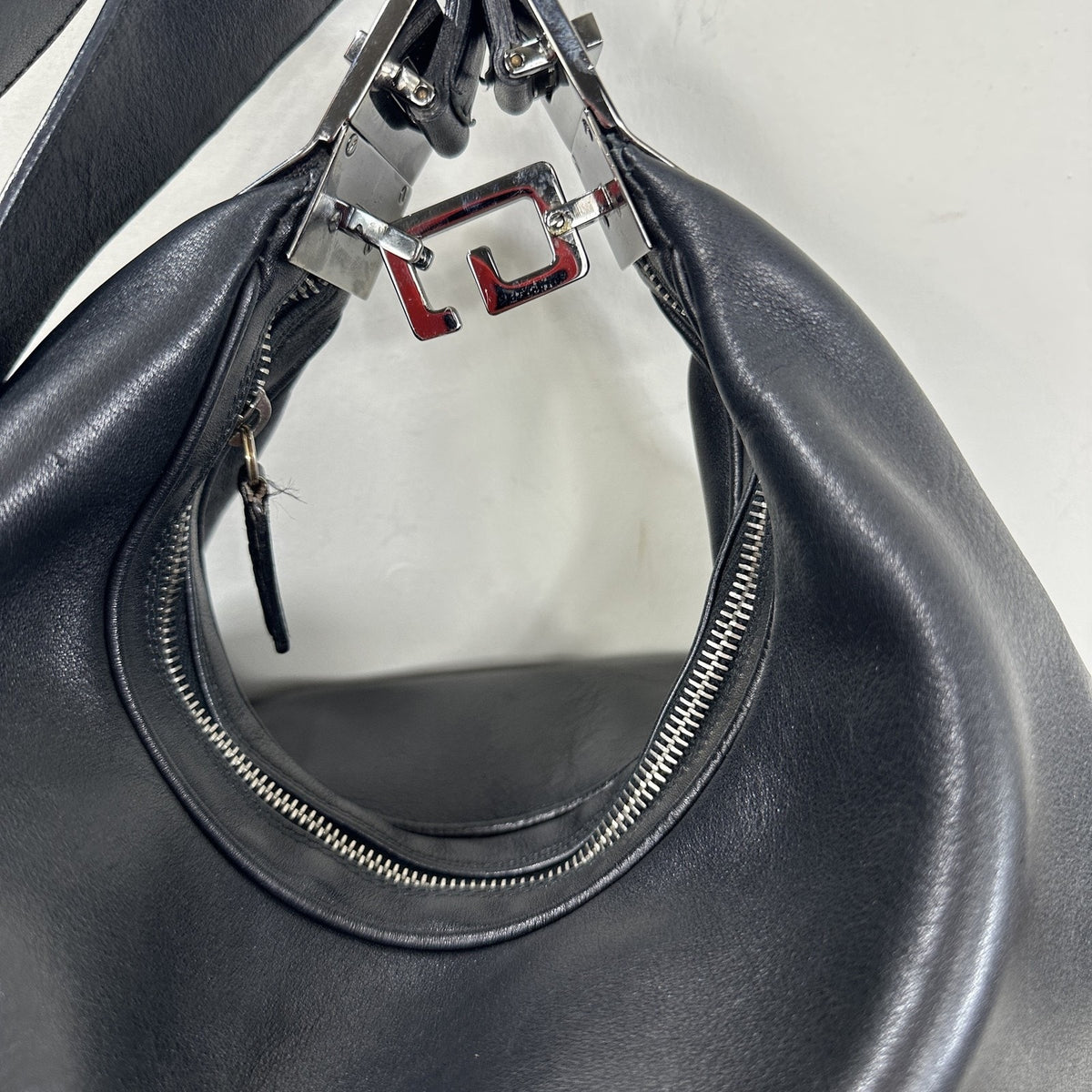 Gucci Leather Hobo Bag Large Solid Black Nylon Shoulder Italy Silver Hardware