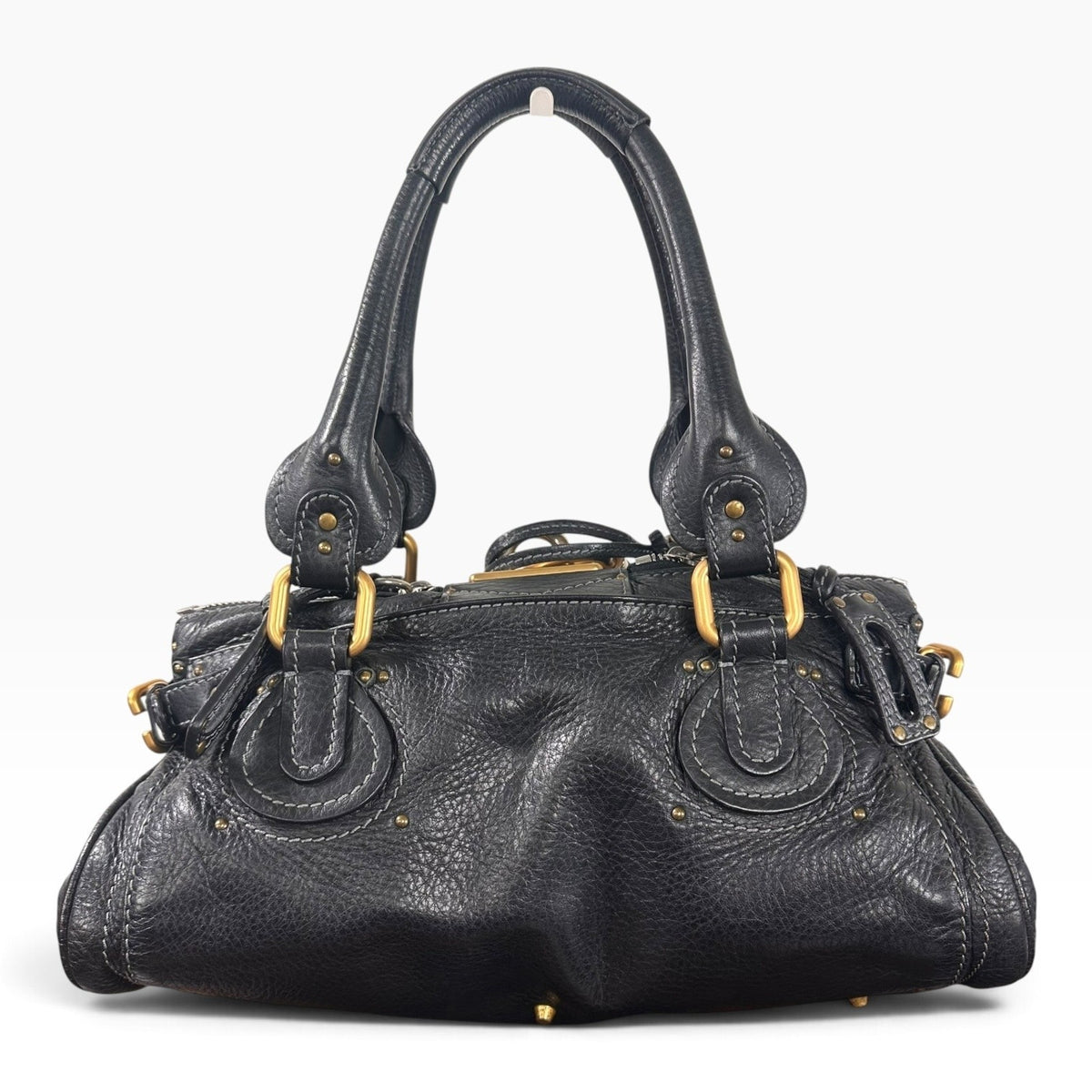 Chloe Paddington Satchel Bag Womens Medium Black Leather Gold Padlock Italy