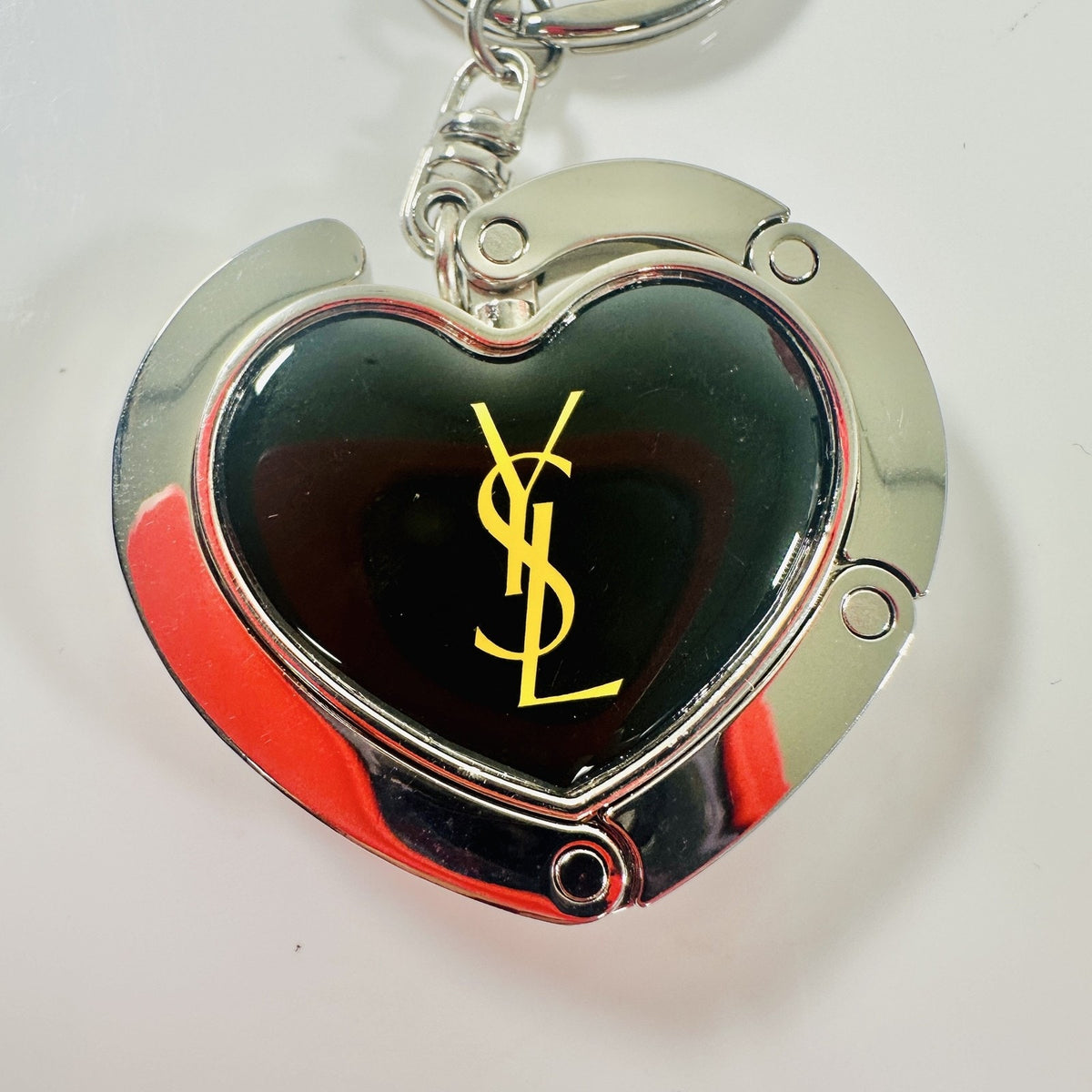 Yves Saint Laurent YSL Heart Keychain Bag Charm Womens One Size Black Metal Logo