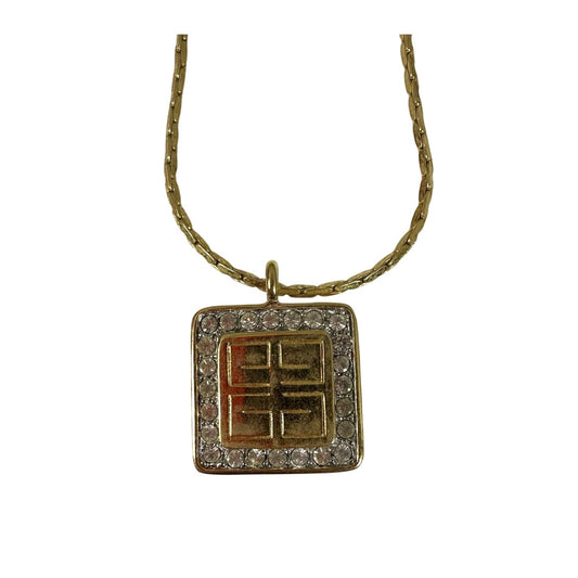 Vintage Givenchy 4G Logo Rhinestone Gold Tone Choker Necklace