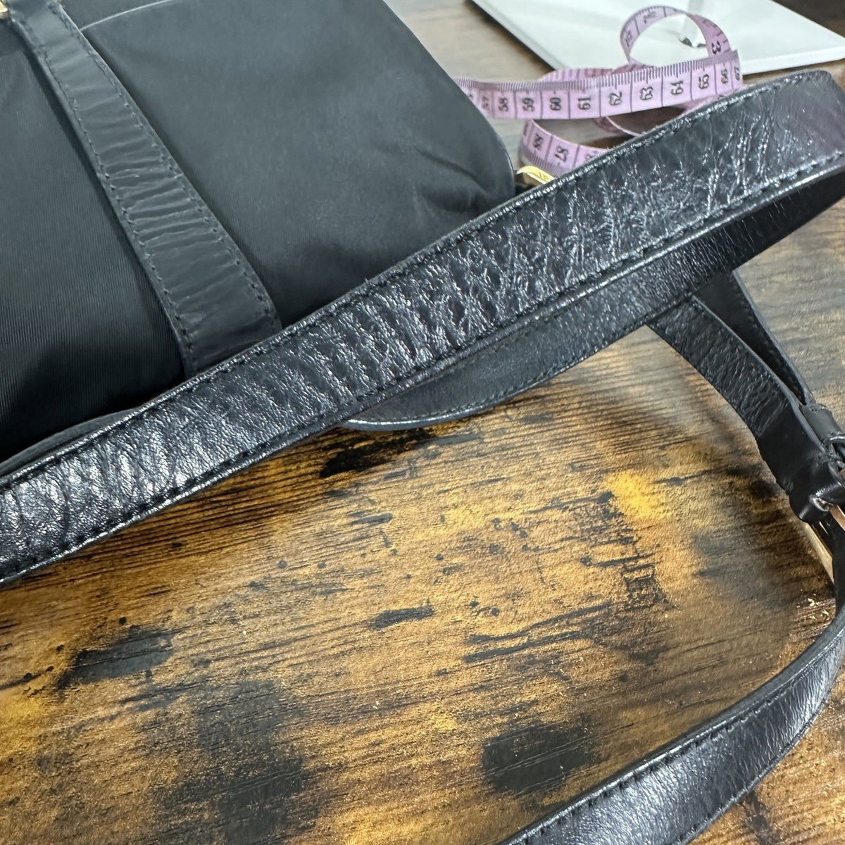 Prada Logo Crossbody Bag Womens Medium Black Nylon Leather Italy Gold Hardware