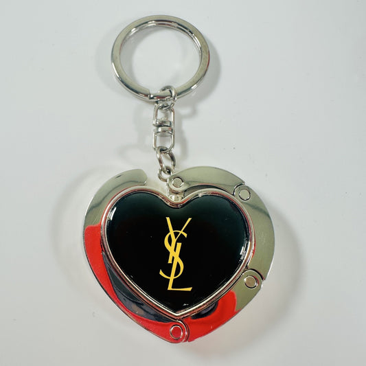 Yves Saint Laurent YSL Heart Keychain Bag Charm Womens One Size Black Metal Logo