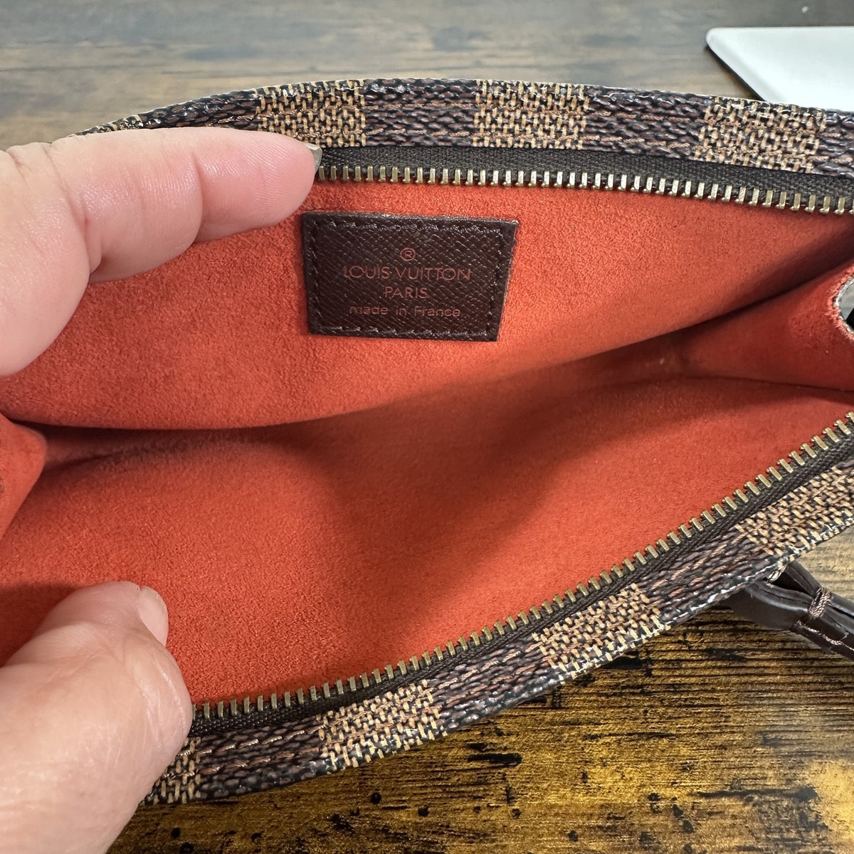 Louis Vuitton Damier Ebene Accessories Pochette Mini Brown Canvas Wristlet