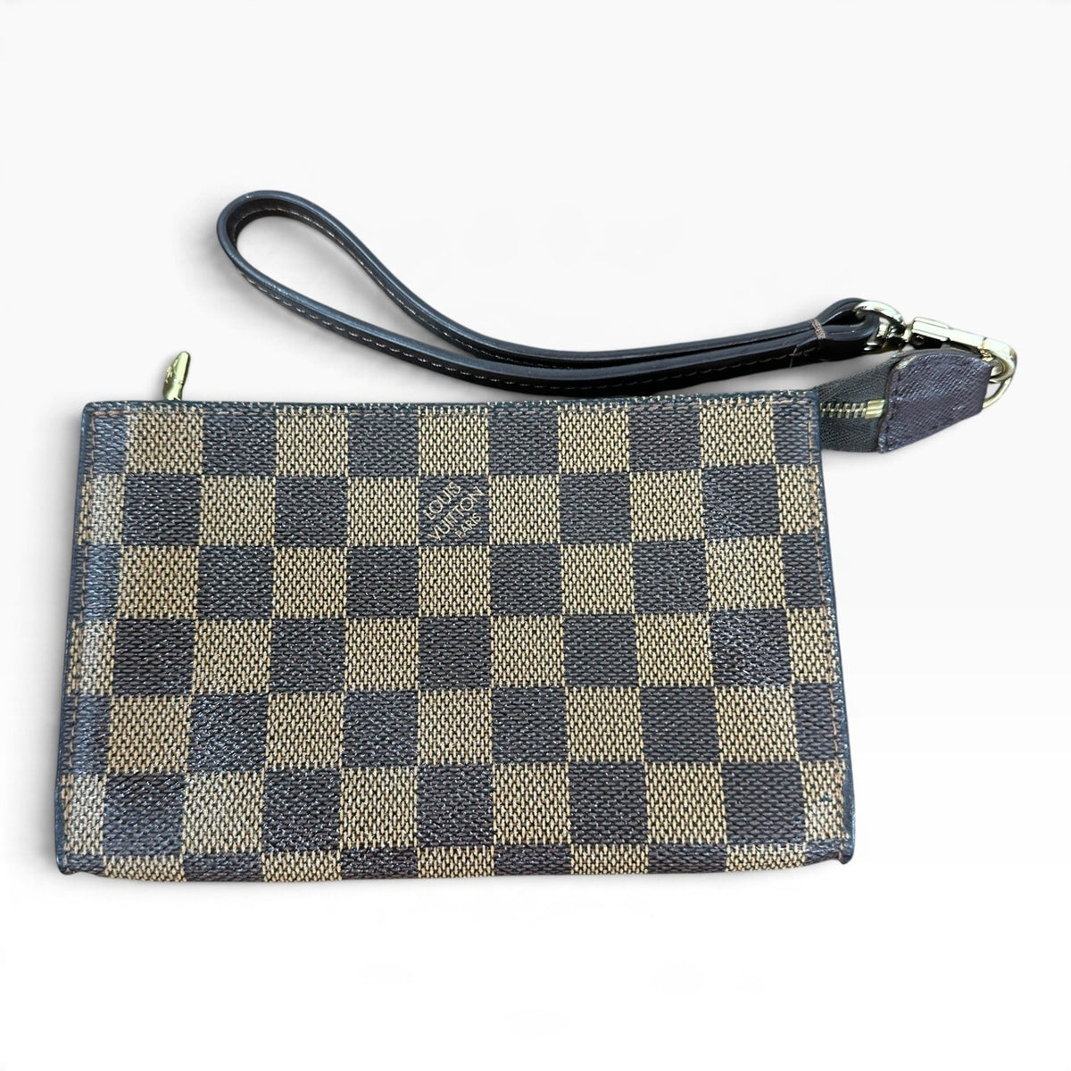 Louis Vuitton Damier Ebene Accessories Pochette Mini Brown Canvas Wristlet