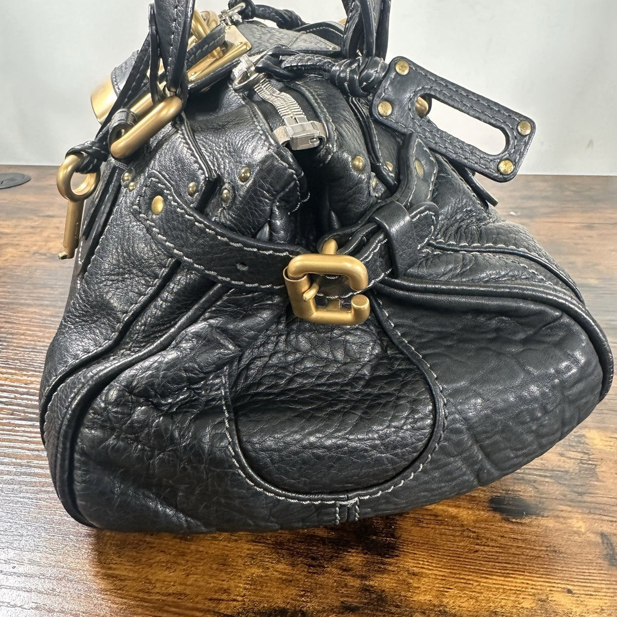 Chloe Paddington Satchel Bag Womens Medium Black Leather Gold Padlock Italy