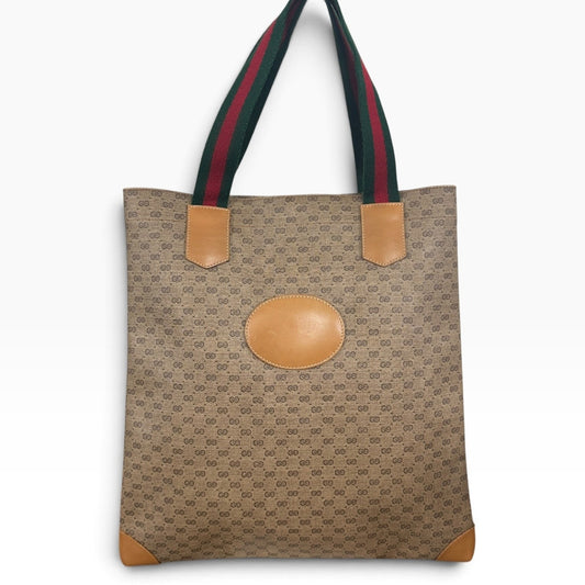 Gucci Micro GG Monogram Vintage Tote Bag Womens Large Brown Canvas Italy Web