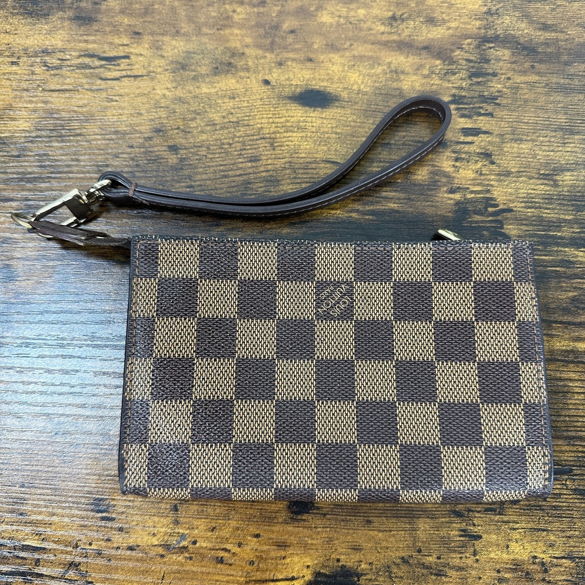Louis Vuitton Damier Ebene Accessories Pochette Mini Brown Canvas Wristlet
